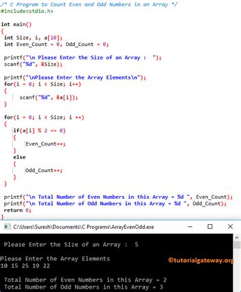 C Program Count Number of odd and even digits in a given integer num.